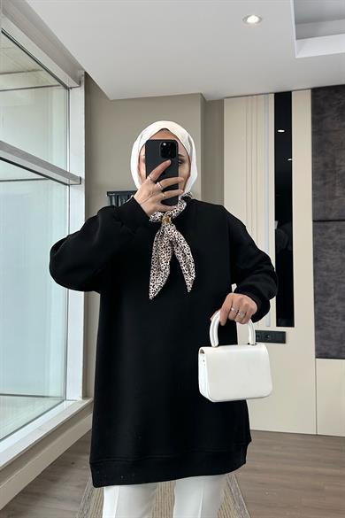 Fular Detaylı Üç iplik sweat Siyah