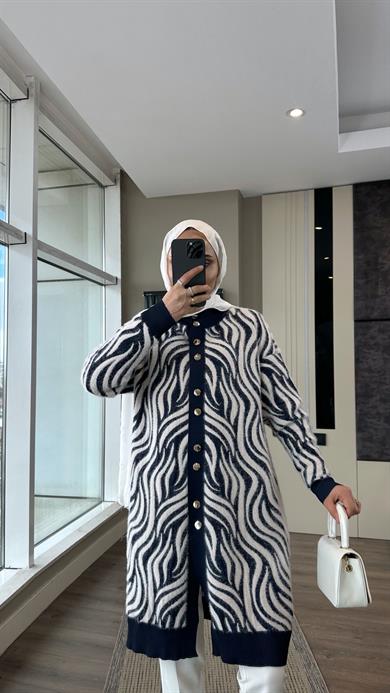 Zebra Desen Yumoş Hırka Lacivert 