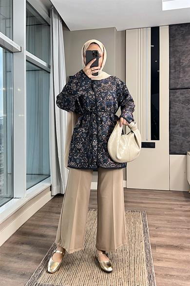 Desenli Kimono Lacivert 