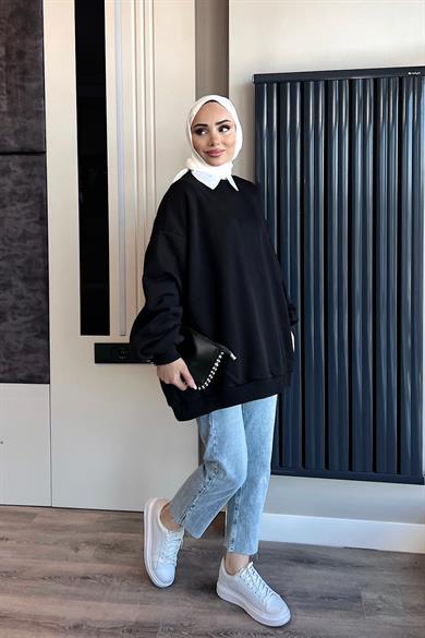 Üç İplik Kumaş Sweat  Siyah