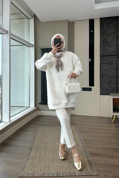 Fular Detaylı Üç iplik sweat Beyaz
