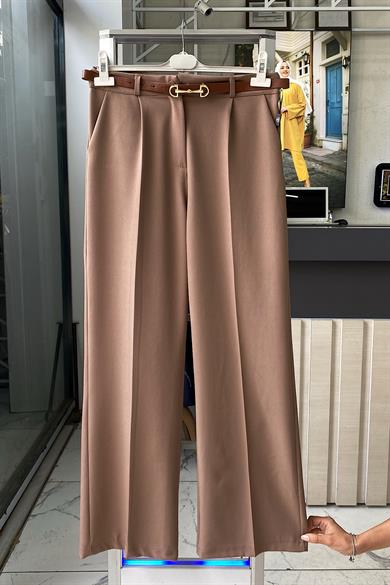 Kemerli Bol Paça Pantolon Vizon