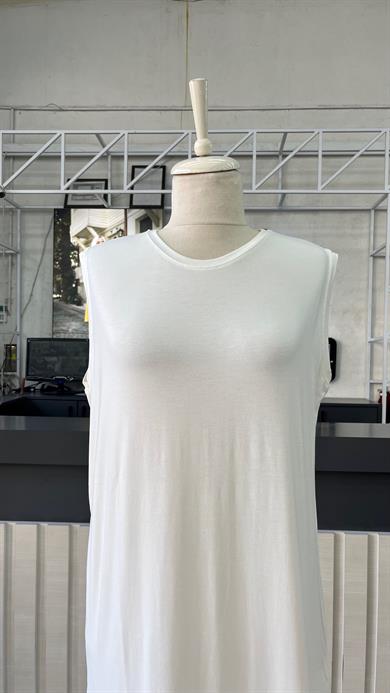 Pamuklu Sıfır Kol İçlik Elbise -Krem-