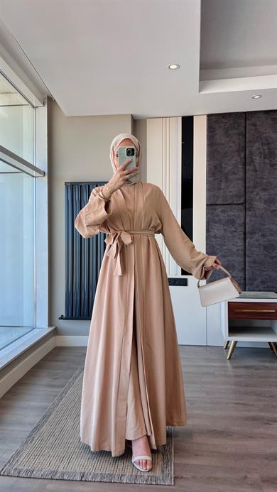 İçi Sıfır Kol İkili Abaya Takım Camel