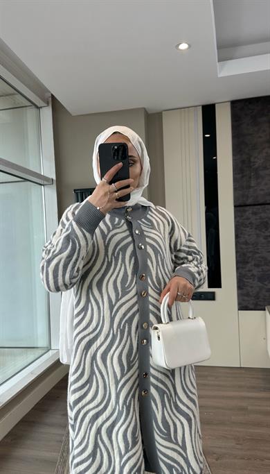 Zebra Desen Yumoş Hırka Gri