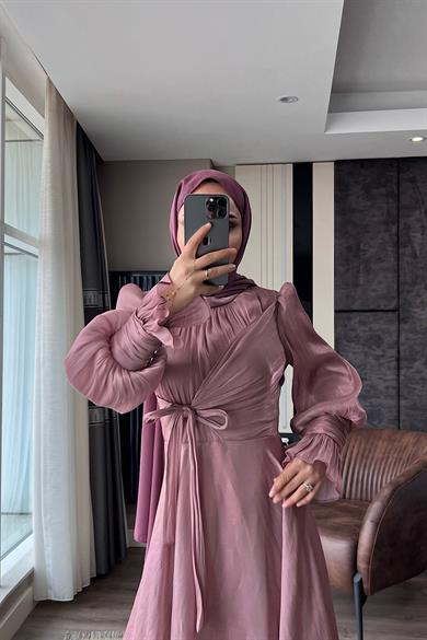 Önü Bağlamalı Elbise Gül Kurusu