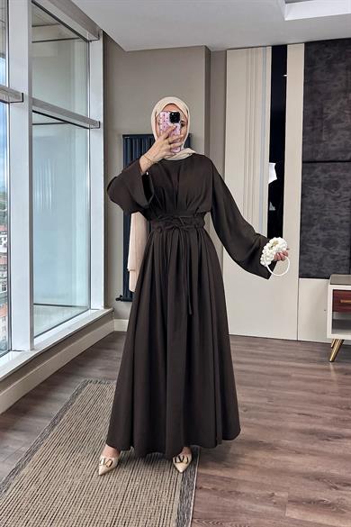 Beli İpli Elbise Kahverengi