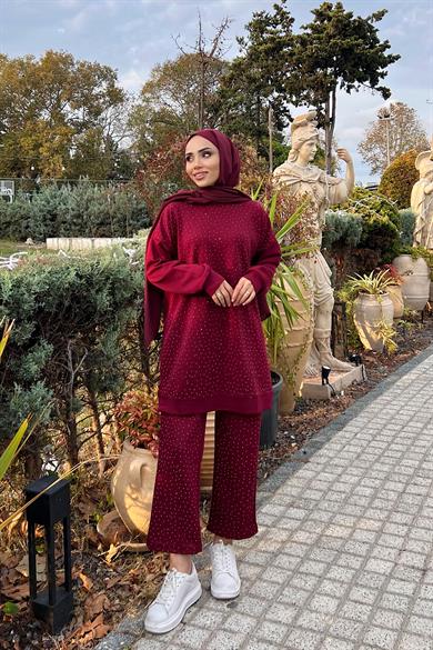 Taşlı Oysho İkili Takım Bordo