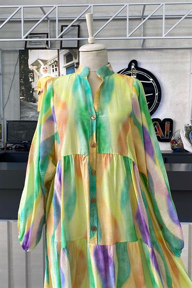 Yarım Patlı Desenli Elbise 