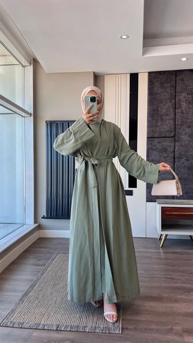 İçi Sıfır Kol İkili Abaya Takım Yeşil