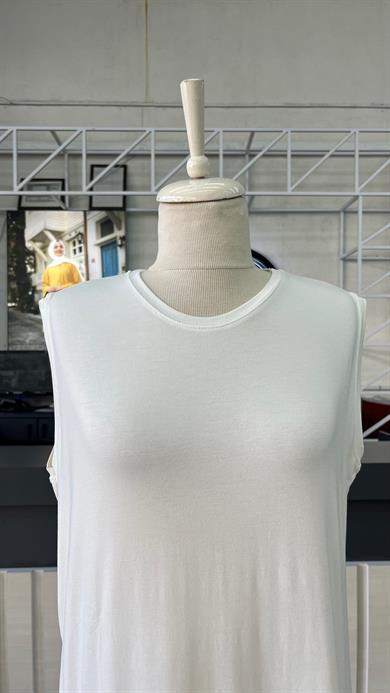 Pamuklu Sıfır Kol İçlik Elbise -Krem-