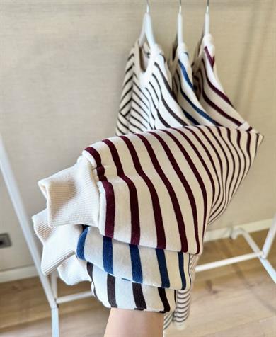 Çizgili Üç İplik Kumaş Sweat Bordo
