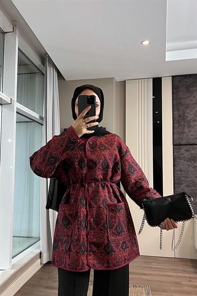Desenli Kimono Bordo