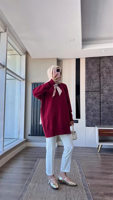 Fular Detaylı Tunik Bordo