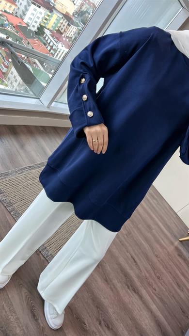 Kolu Düğme Detaylı Sweat Lacivert