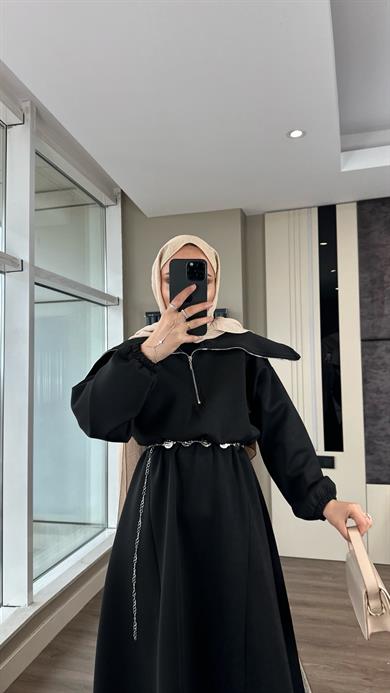 Yakası Geniş Skuba Elbise Siyah