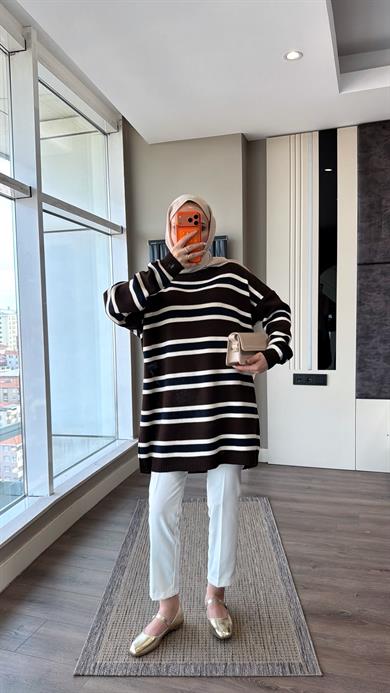 Çizgili Tunik Kahverengi