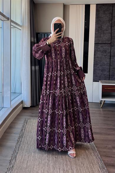 Manşet Detaylı Etnik Desen Elbise 