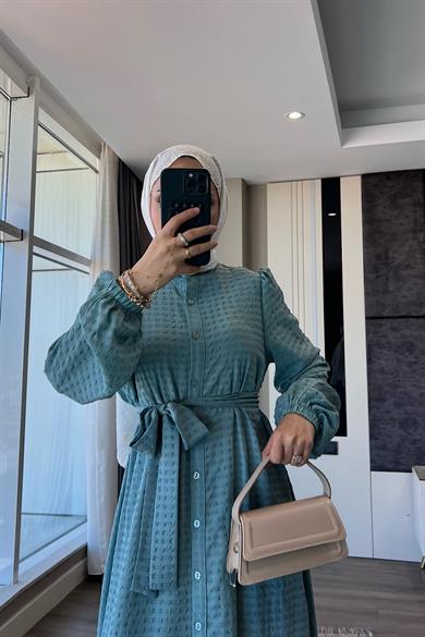 İçi Uzun Kol Seyyar Astarlı İkili Takım - Elbise - Yeşil