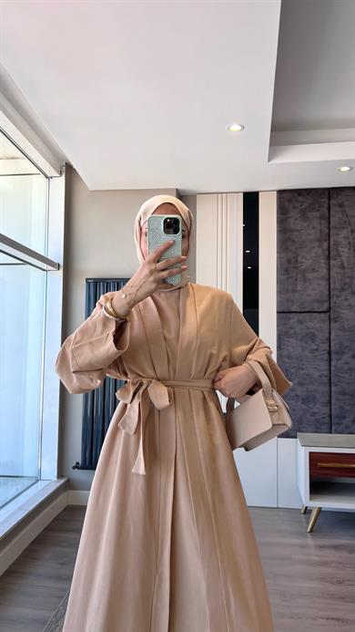 İçi Sıfır Kol İkili Abaya Takım Camel