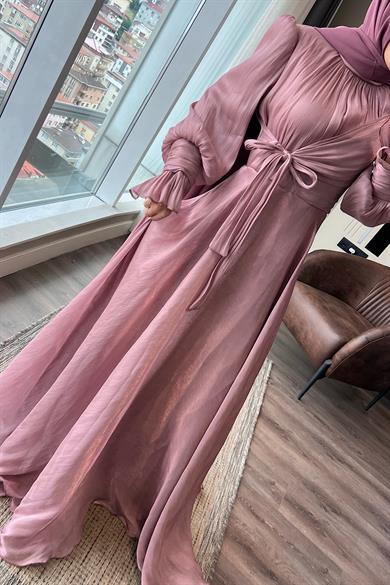 Önü Bağlamalı Elbise Gül Kurusu