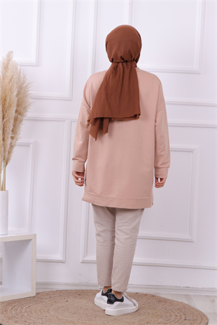 Ağaç Nakışlı Sweat Koyu Krem