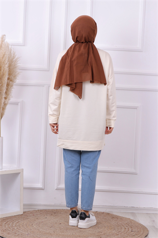 Ağaç Nakışlı Sweat Krem