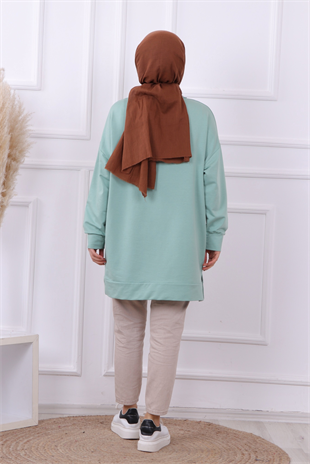 Ağaç Nakışlı Sweat Yeşil