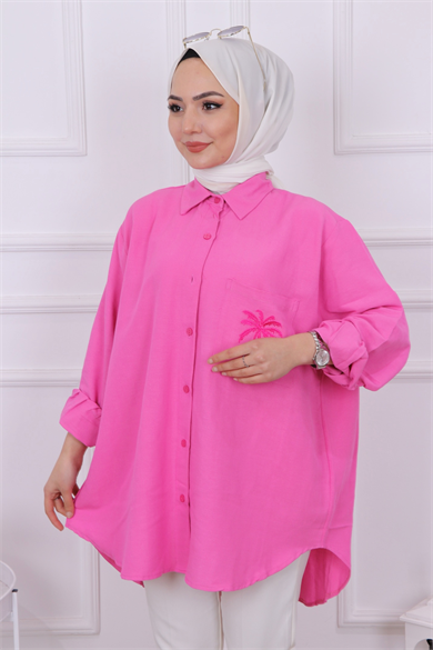 Ağaç Nakışlı Tunik Pembe