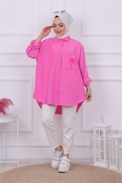 Ağaç Nakışlı Tunik Pembe