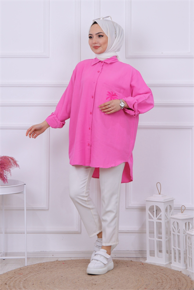 Ağaç Nakışlı Tunik Pembe