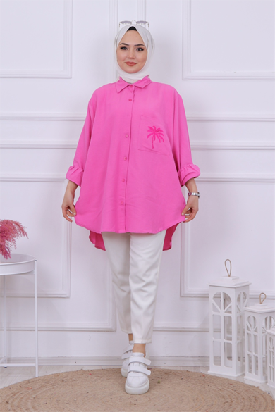 Ağaç Nakışlı Tunik Pembe