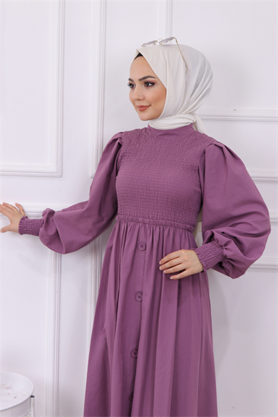 Altı Düğme Detaylı Elbise Mor