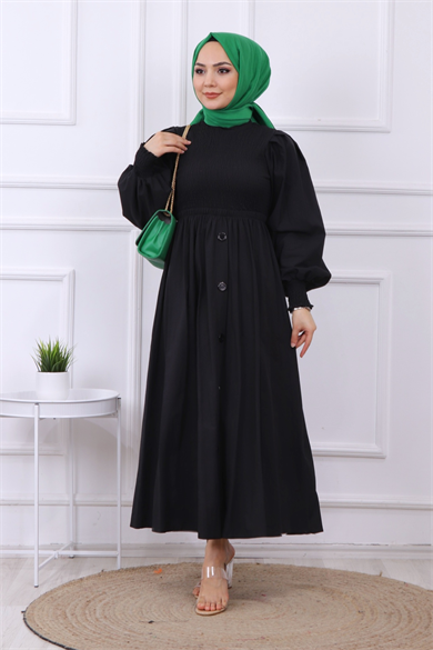 Altı Düğme Detaylı Elbise Siyah