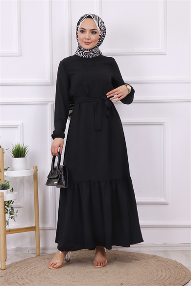 Altı Fırfırlı Aerobin Elbise Siyah