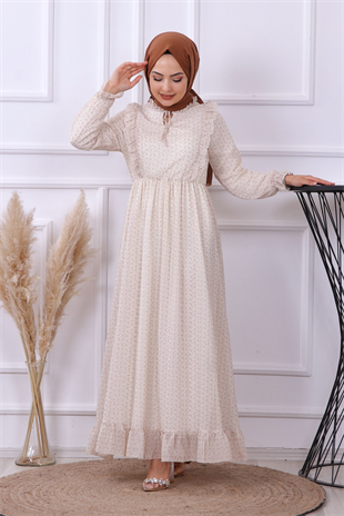 Altı Fırfırlı Elbise Krem 