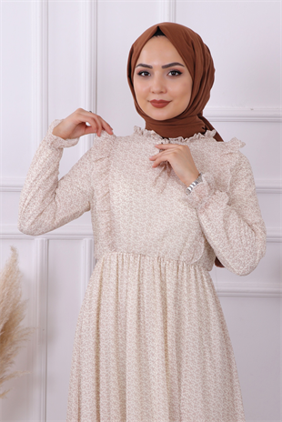 Altı Fırfırlı Elbise Krem 