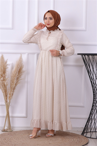Altı Fırfırlı Elbise Krem 