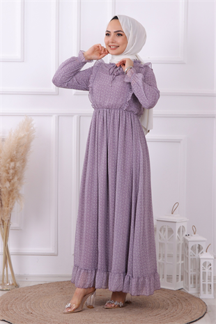 Altı Fırfırlı Elbise Lila