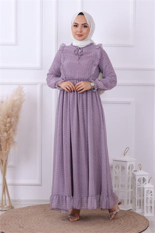 Altı Fırfırlı Elbise Lila