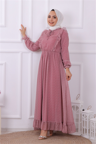 Altı Fırfırlı Elbise Pembe