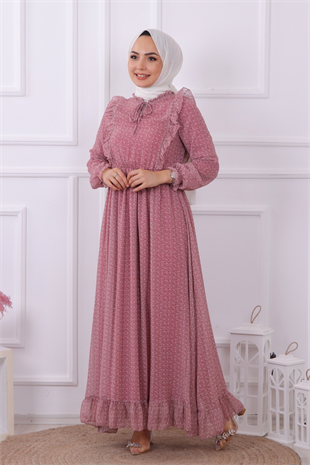 Altı Fırfırlı Elbise Pembe