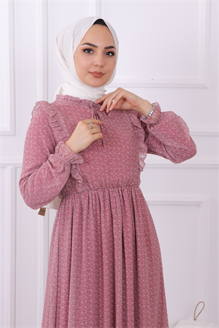 Altı Fırfırlı Elbise Pembe
