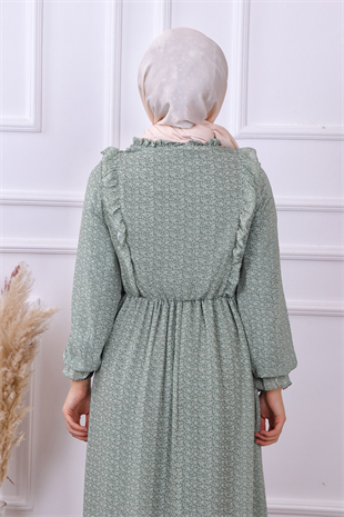 Altı Fırfırlı Elbise Yeşil