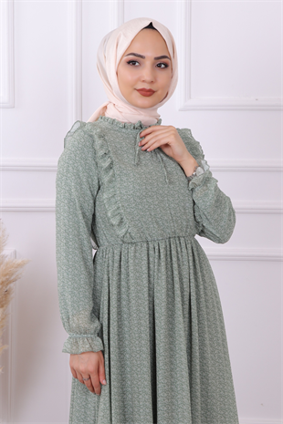 Altı Fırfırlı Elbise Yeşil