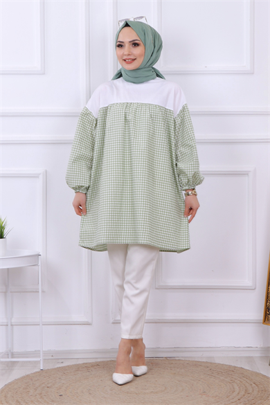 Altı Kareli Tunik Mint Yeşili