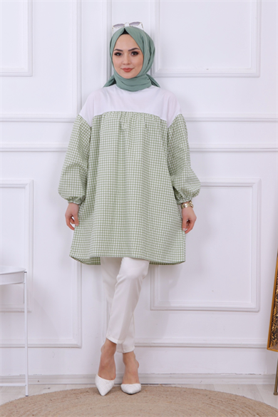 Altı Kareli Tunik Mint Yeşili