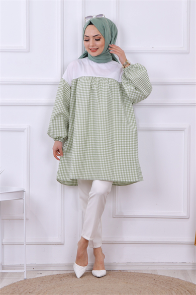 Altı Kareli Tunik Mint Yeşili
