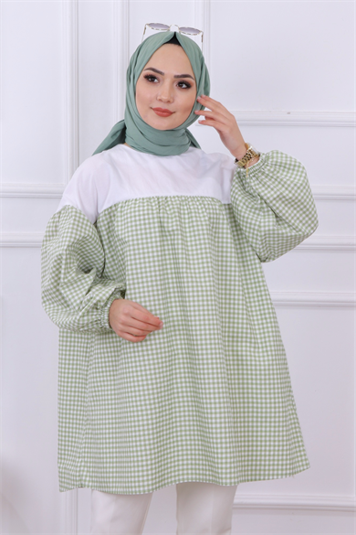 Altı Kareli Tunik Mint Yeşili