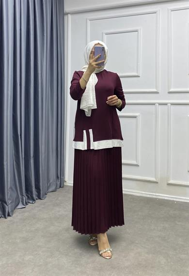 Altı Pileli Etekli Takım Bordo